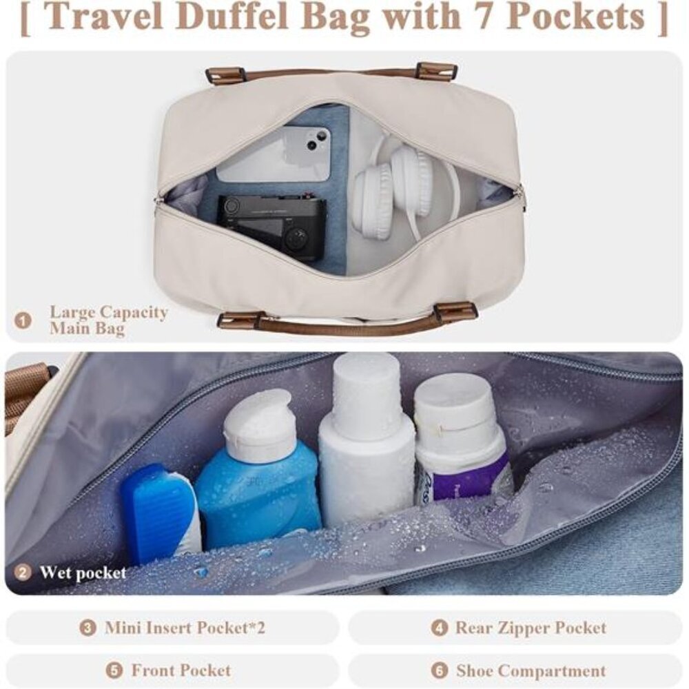 Weekender Duffel Bag with Shoe Compartment Travel - Picture 6 of 7